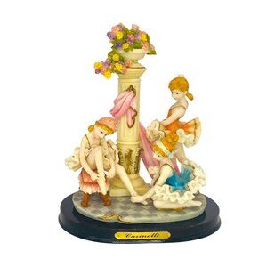 Ballet Girls - Casinelli Hand Painted Resin On A Wooden Base Figurine - Vintage